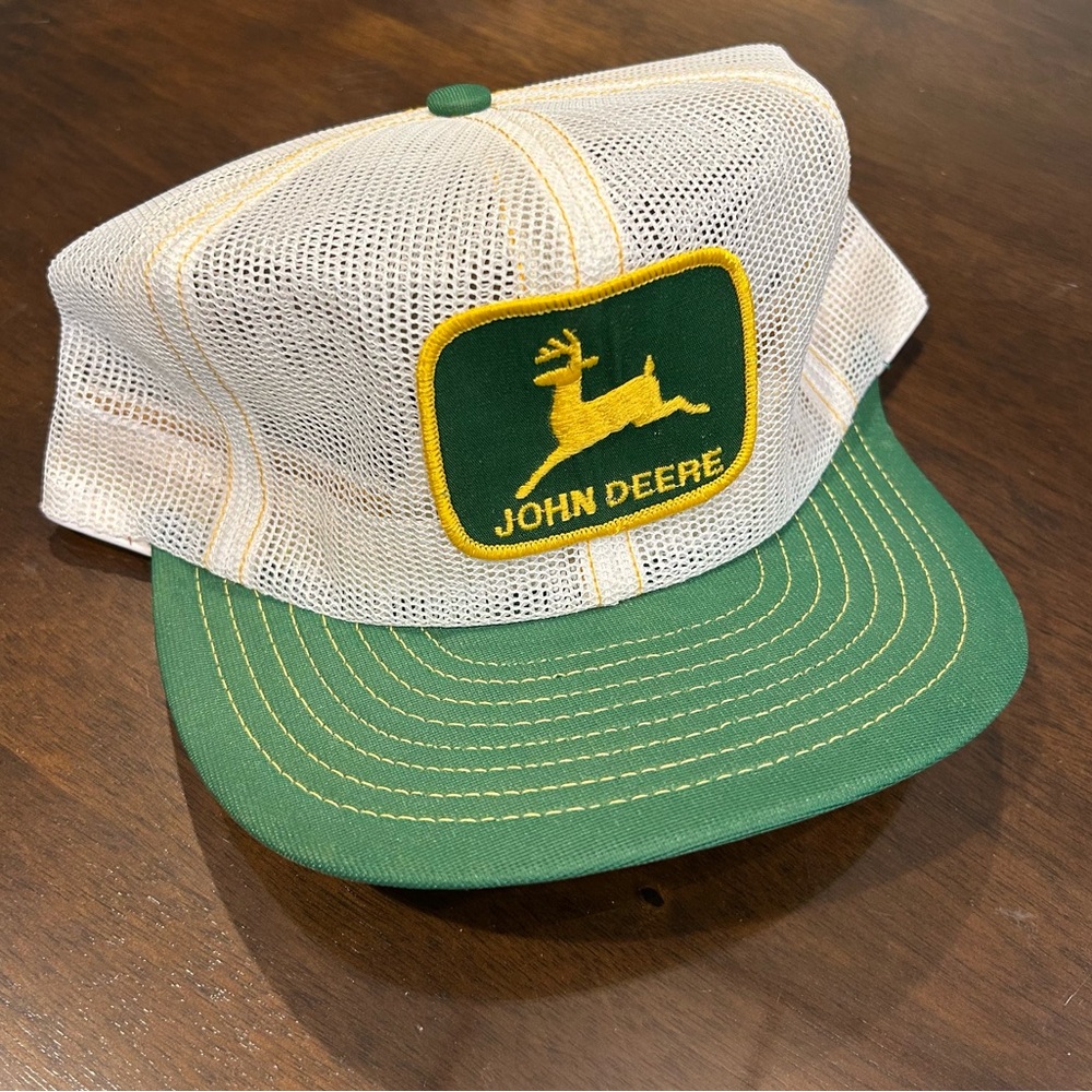 Vintage JOHN DEERE All Mesh Snapback Trucker Patch Cap Hat LOUISVILLE MFG CO USA